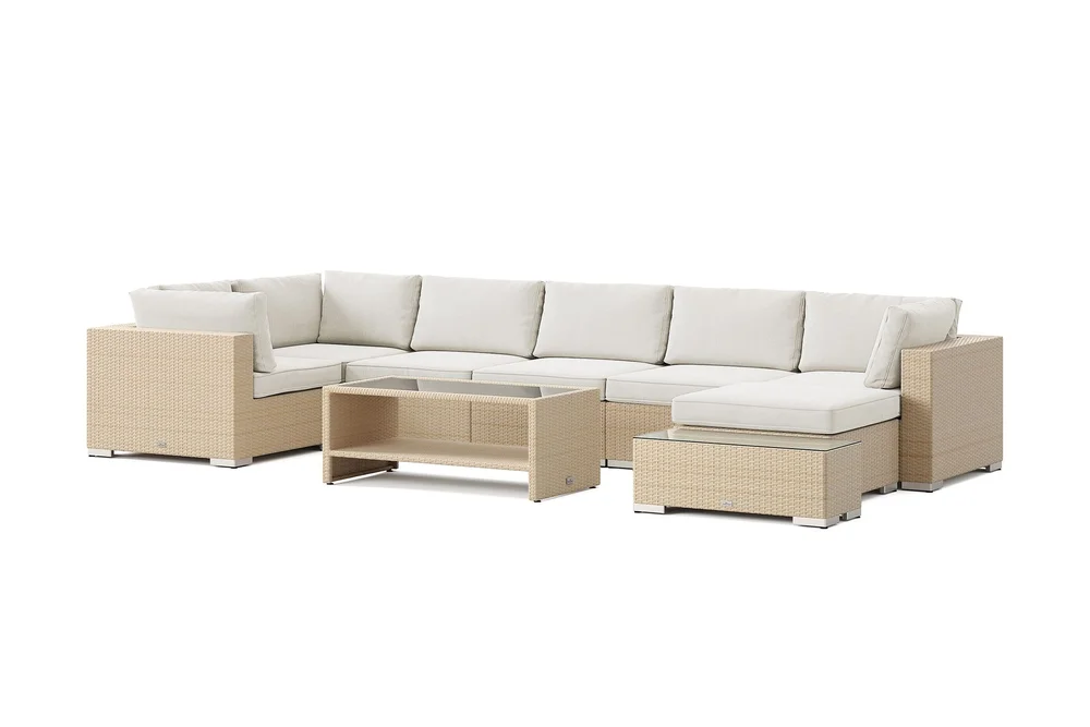 Bahamas utendørs U-sofa 7-seters vendbar divan med åpen avslutning og bord med hylle v:3583045