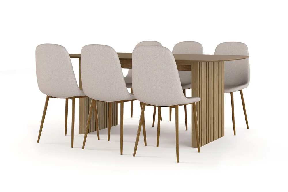 Richeto spisebord 180 cm eik + 6 stk. Nibe stol beige med eikeben v:7302276