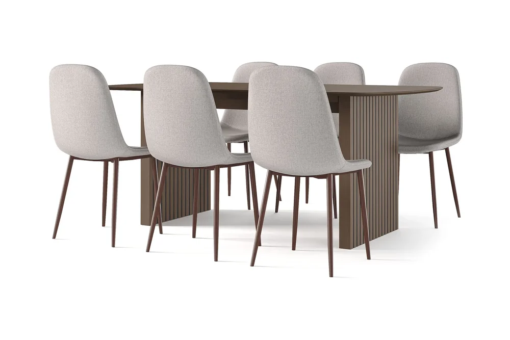 Richeto spisebord røkt eik 180 cm valnøtt + 6 stk. Nibe stol beige med valnøttben v:3858216