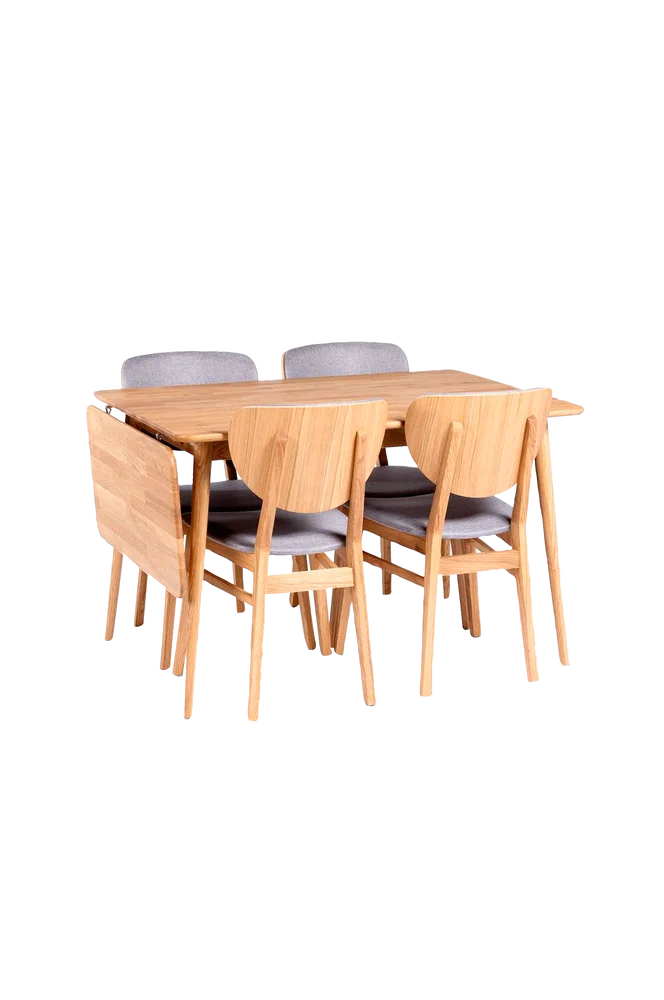 Alborg With Chairs -bord med nedfellbar plate og 4 Tjörn-stoler – Brun m v:5680394 Alborg With Chairs -bord med nedfellbar plate og 4 Tjörn-stoler – Brun m v:5680394