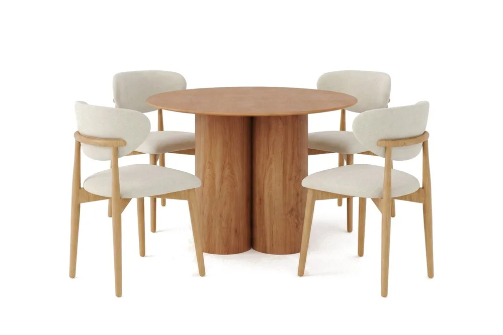 Juno spisegruppe rund 110 cm eik med 4 Molly spisestoler v:6609753