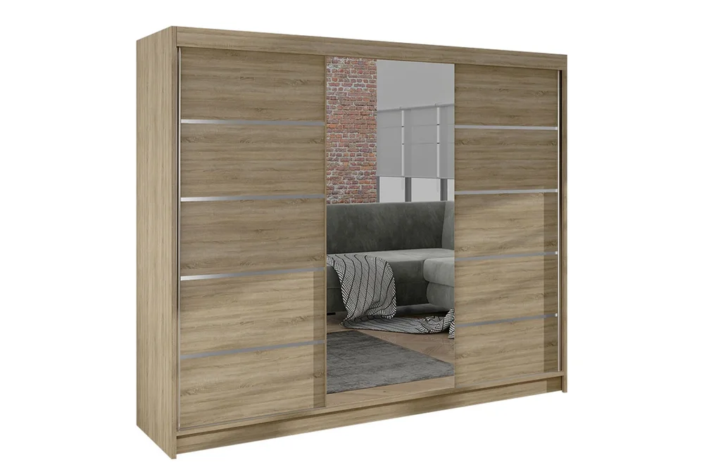 Cyria Garderobe med romslig Oppbevaring og Skyvedører med Speil 200x215 cm v:2952271