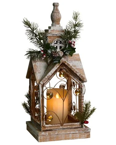 LED-lykt SYVANSI 46 cm Julemønster Lysebrun v:5701993