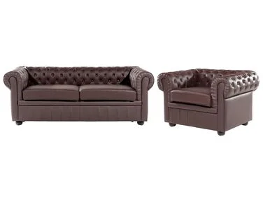 Sofagruppe 4-seters CHESTERFIELD Ekte skinn Brun v:327531