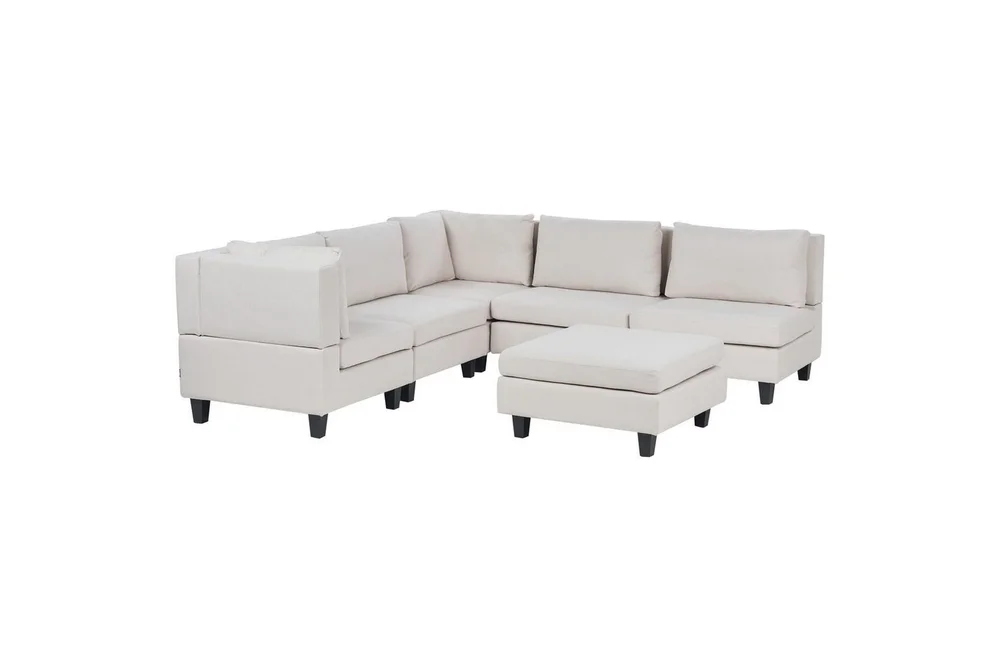 5-sits Hörnsoffa med fotpall Beliani Unstad Beige/svart, Högervänd, Polyester Beige, Black v:2890108