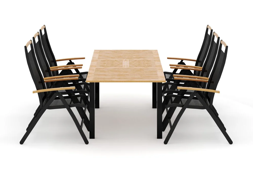 Las Vegas utendørs spisegruppe, uttrekkbar 152–210x90 cm med 6 Las Vegas regulerbare stoler v:1215488