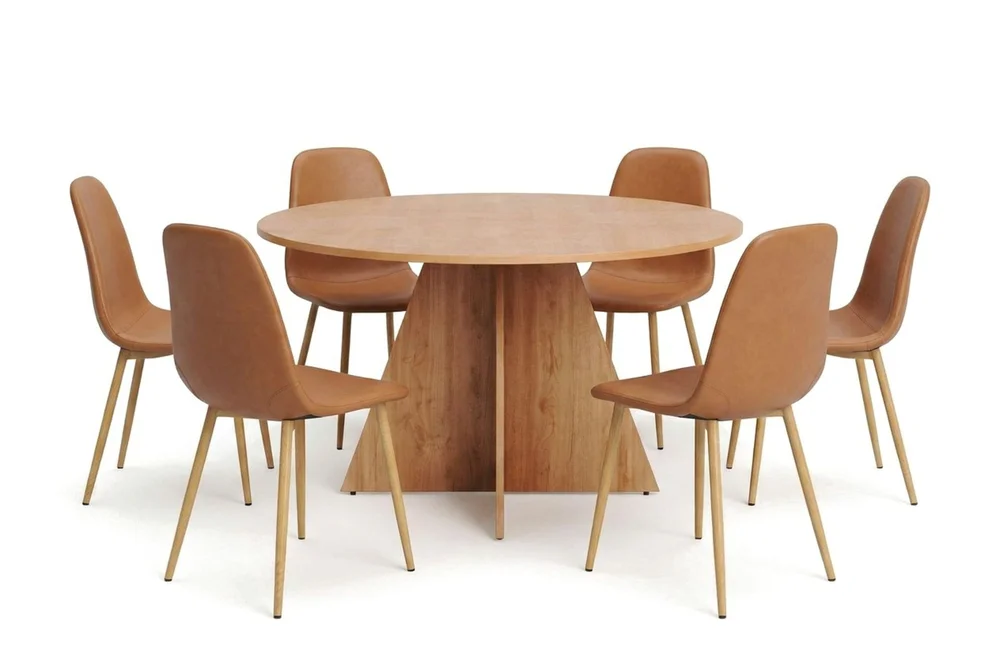 Vera spisegruppe rund 130 cm eik med 6 Nibe spisestoler v:6999706