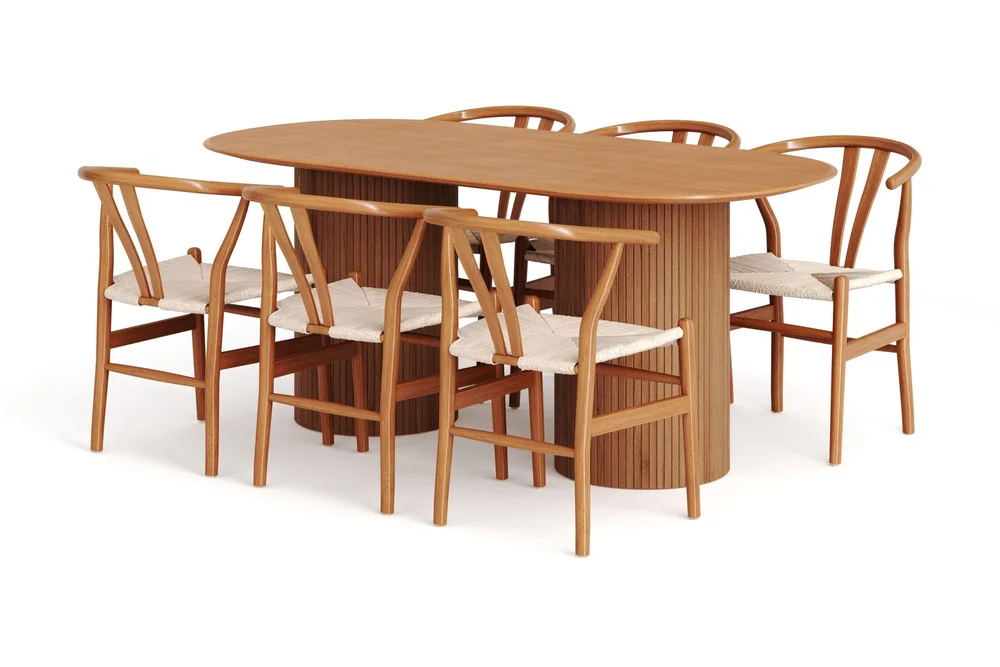 Kopparbo spisegruppe oval 180 cm eik med 6 Dastoori spisestoler v:1973050