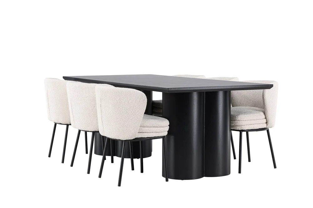 Spisegruppe Venture Home Olivia spisegruppe 210 cm rektangulær med 6 Agnes-stoler Svart/Hvit/Svart v:8576677