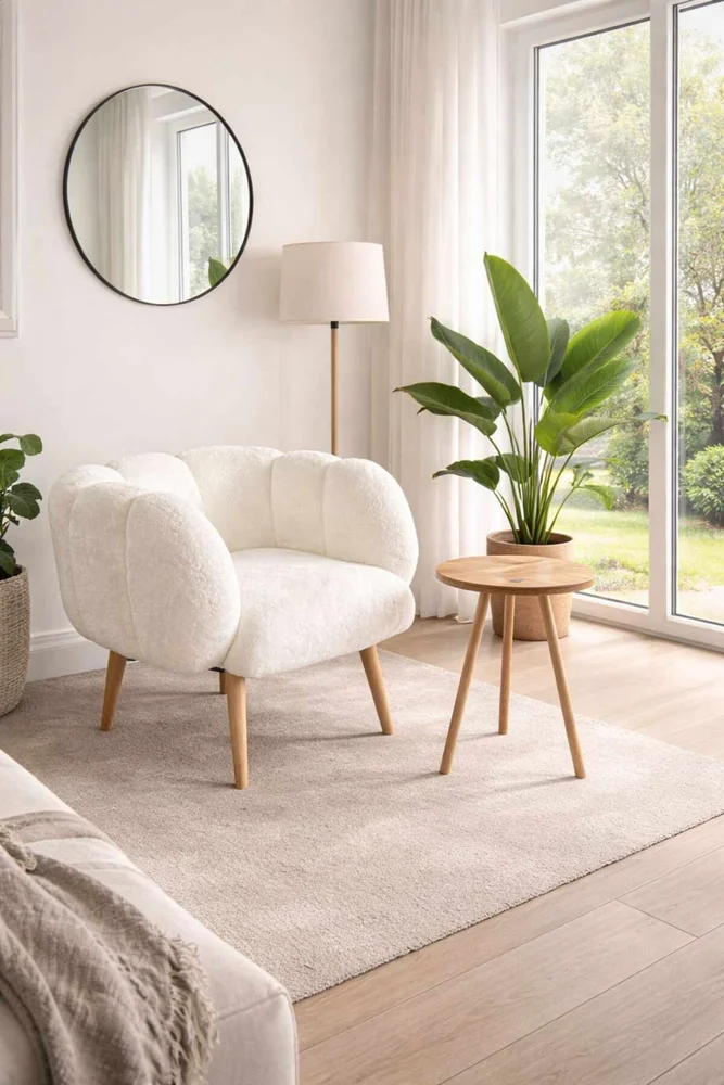 Ørelappstol- og sidebordsett (2 deler) Atelier Del Sofa Lotus (70 x 94 x 42 cm) Hvit v:9605799