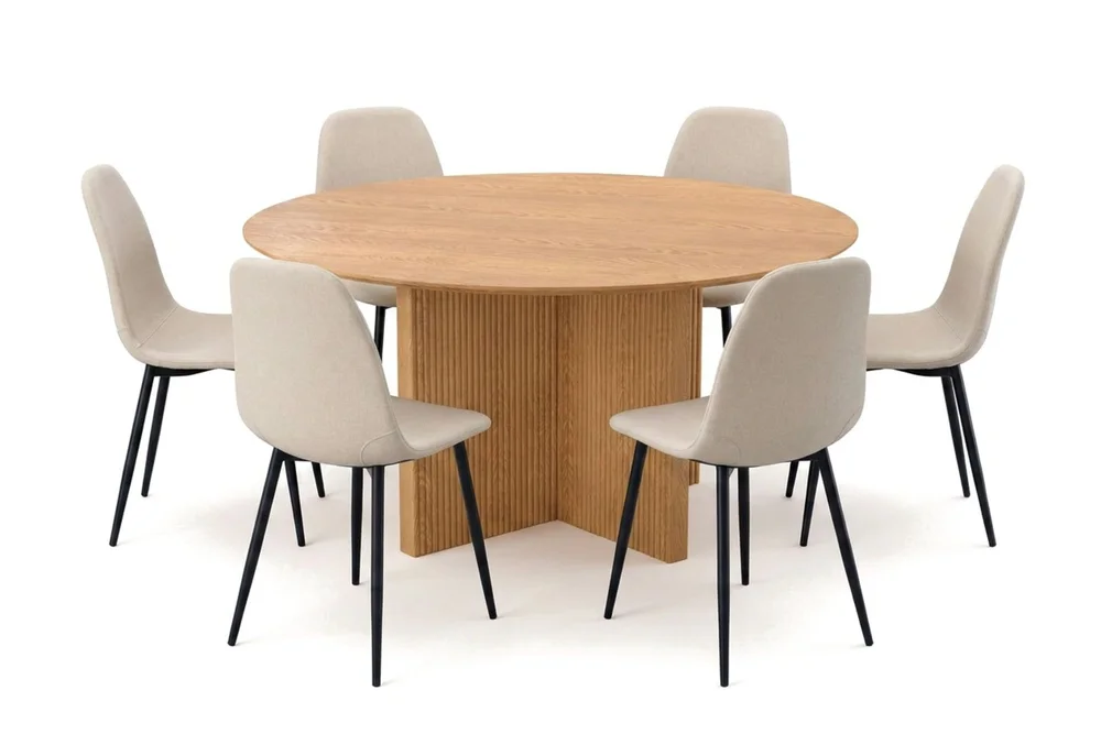 Edda spisegruppe rundt 150 cm eik med 6 Nibe spisestoler v:6705837