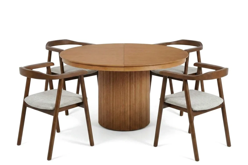 Kopparbo spisegruppe forlengbar rund 120–220 cm svart med 4 Jolie spisestoler v:3648674