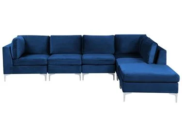Modulær hjørnesofa 5-seters EVJA med fotskammel Fløyel Marineblå Venstrevendt v:7597166 Modulær hjørnesofa 5-seters EVJA med fotskammel Fløyel Marineblå Venstrevendt v:7597166