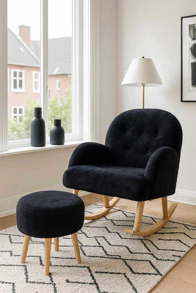 Ørelappstol- og puffesett (2 deler) Atelier Del Sofa Dugmeli (80 x 85 x 65 cm) Svart v:1248173