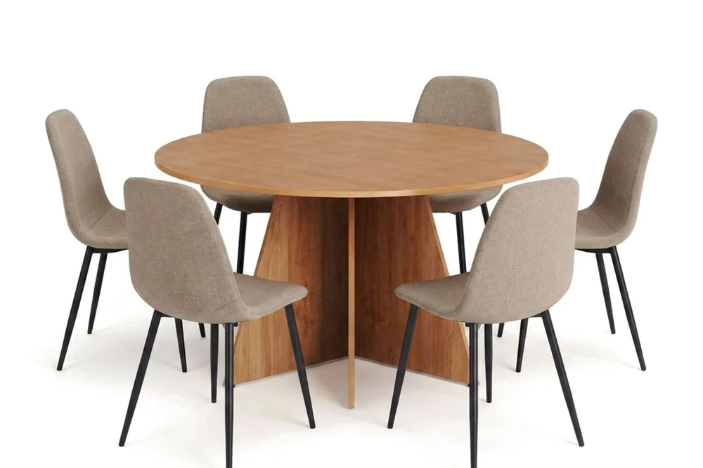 Vera spisegruppe rund 150 cm eik med 6 Nibe spisestoler v:5500272