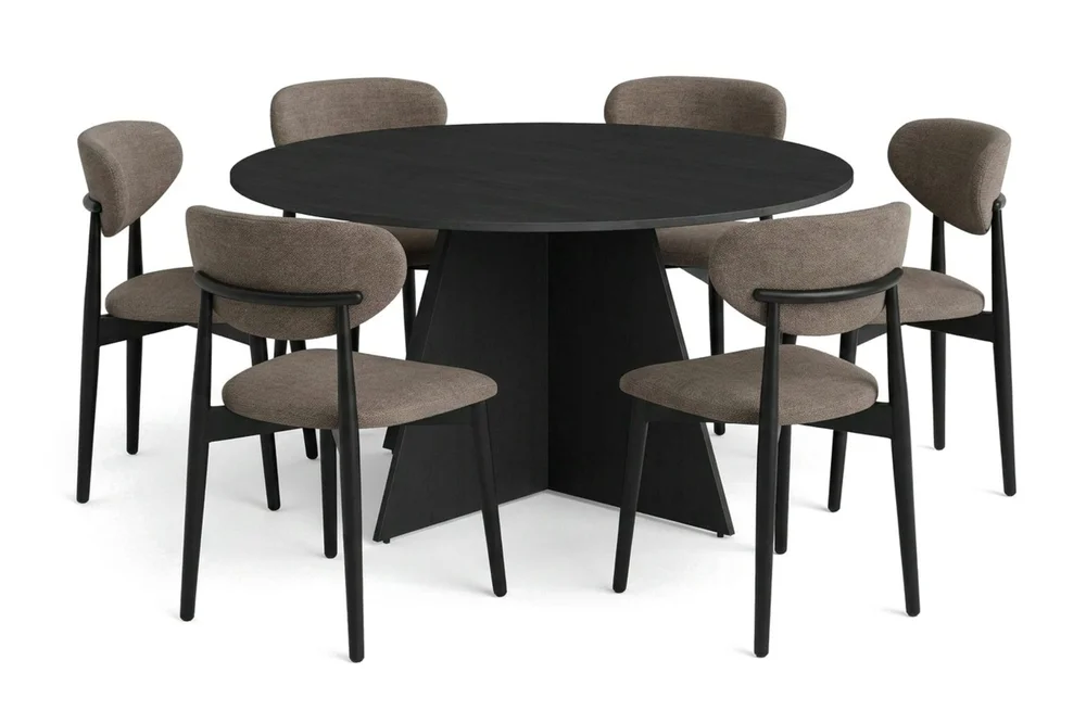 Vera spisegruppe rund 150 cm svart med 6 Molly spisestoler v:6363943