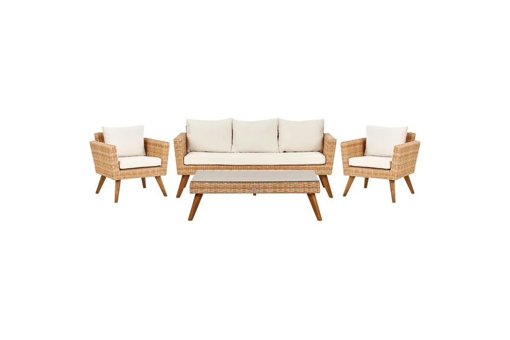 Loungegrupp med bord Beliani Vittoria Beige/grönt/mörkt trä, 5-Sits Beige||White||Light wood v:2492856
