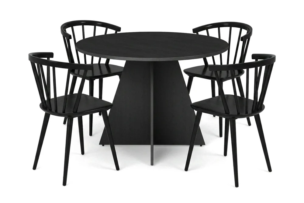 Vera spisegruppe rund 110 cm svart med 4 Tyrö spisestoler v:9067544