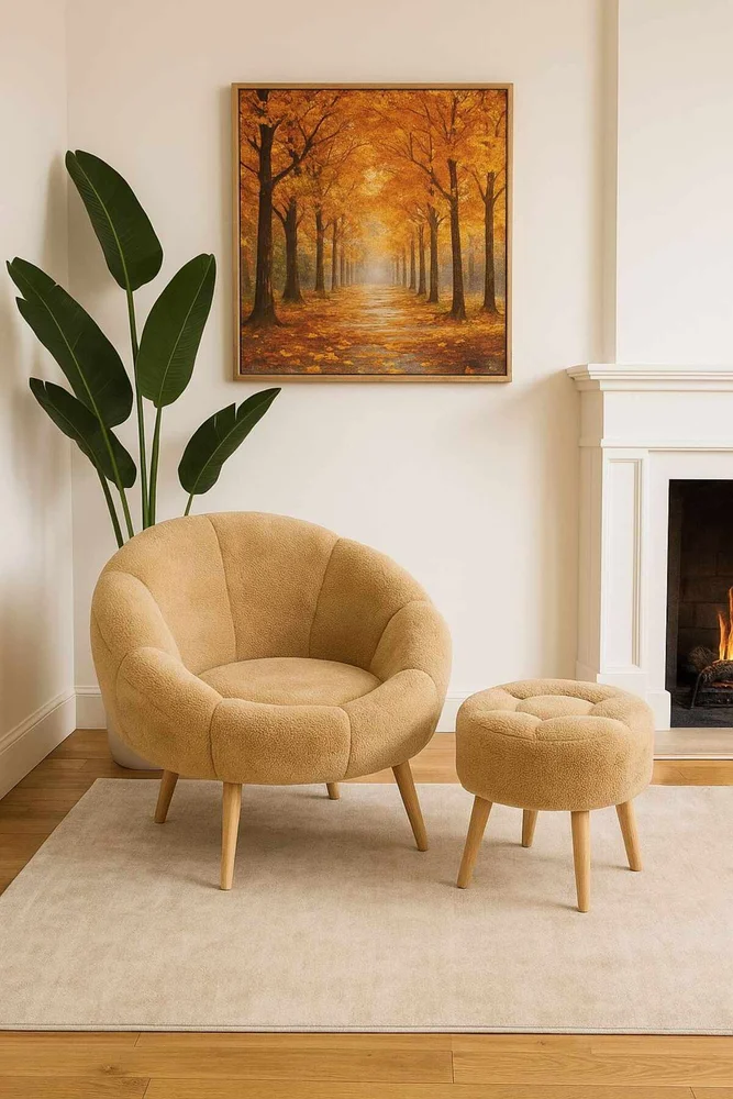 Ørelappstol- og puffesett (2 deler) Atelier Del Sofa Lida (75 x 100 x 42 cm) Brun v:4182920