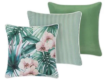 Sett med 3 utendørsputer CATAPLA Plantemønster 45 x 45 cm Grønn v:7228247