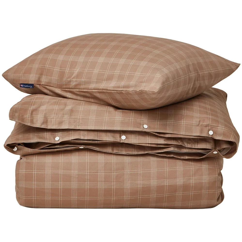Checked Lyocell/Cotton Sengesett 220x220 cm, Brun/Hvit v:7343744