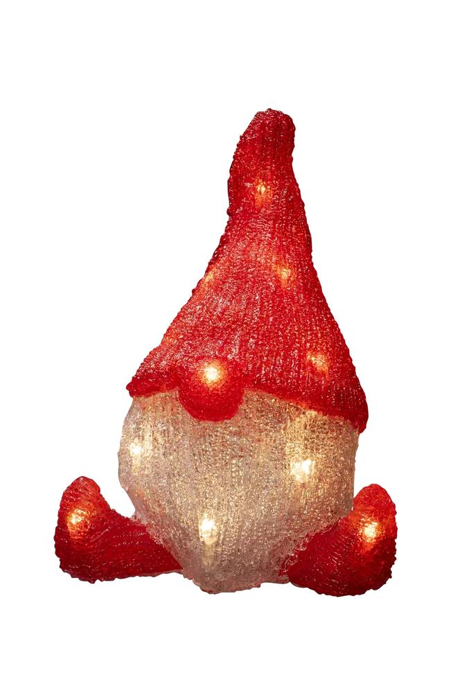 B/O Akrylfigur av sittende julenisse, 26 cm, LED – Rød – Belysning | m v:102110 B/O Akrylfigur av sittende julenisse, 26 cm, LED – Rød – Belysning | m v:102110