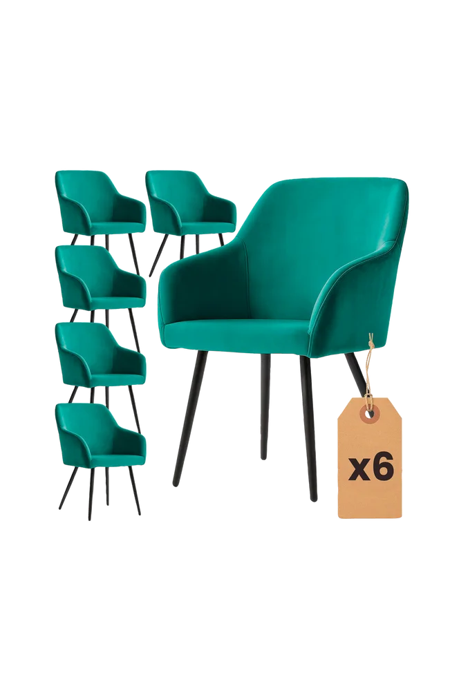 Akord Estelle Smooth Velvet polstret spisestol, sett med 6 stk. - Flerfarget m v:9564700