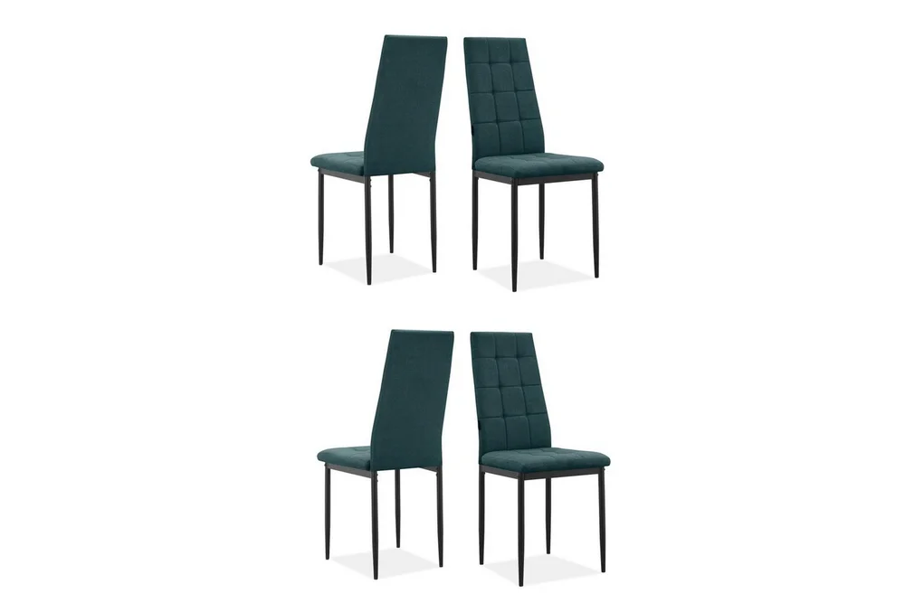 Spisestol Becca sett med 4 Stoff/metall, Mørk grønn v:8129074