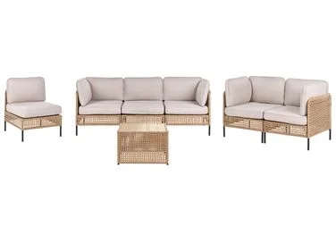 Loungesett til hagen med bord 6-seters OMEGANA PE-rotting Lys beige v:3923479