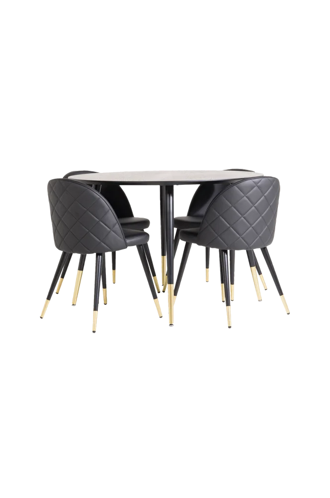Spisegruppe Dipp med 4 stk spisestoler Velvet - Svart m v:2361621