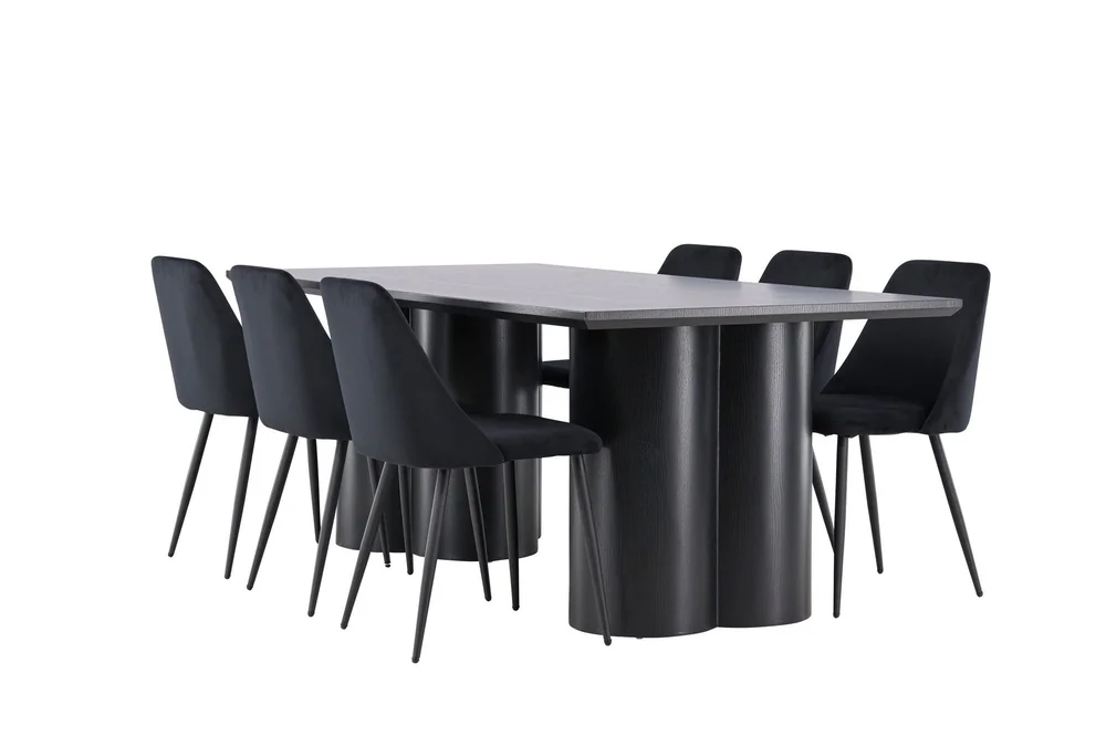 Spisegruppe Venture Home Olivia spisegruppe 210 cm rektangulær med 6 Night-stoler Svart/Svart/Svart v:8003832