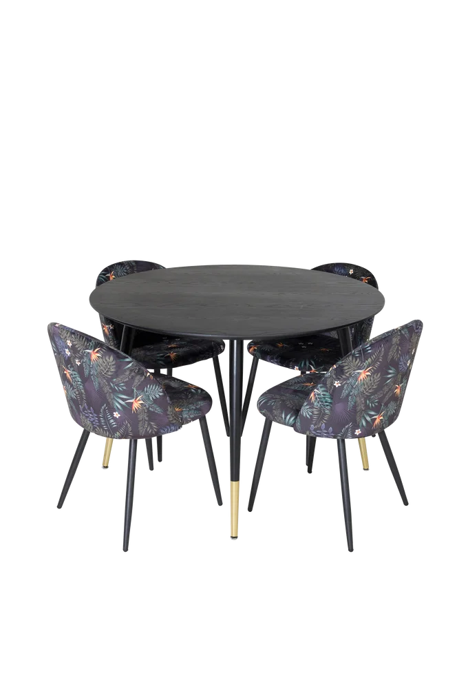 Spisegruppe Dipp med 4 stk stoler Velvet - Svart m v:7737577