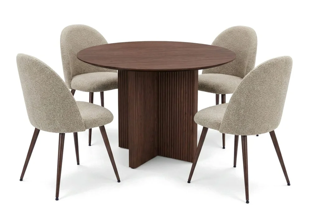 Edda spisegruppe rund 110 cm valnøtt med 4 Torsby spisestoler v:3496774