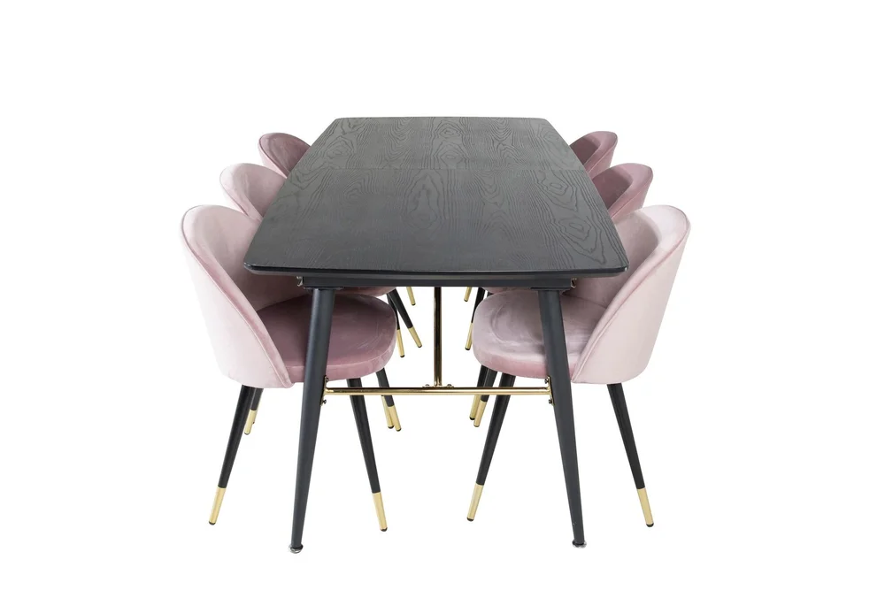 Gold Spisegruppe Forlengningsbar 180-220 cm Rektangulær med 6 Velvet Stoler v:9233236