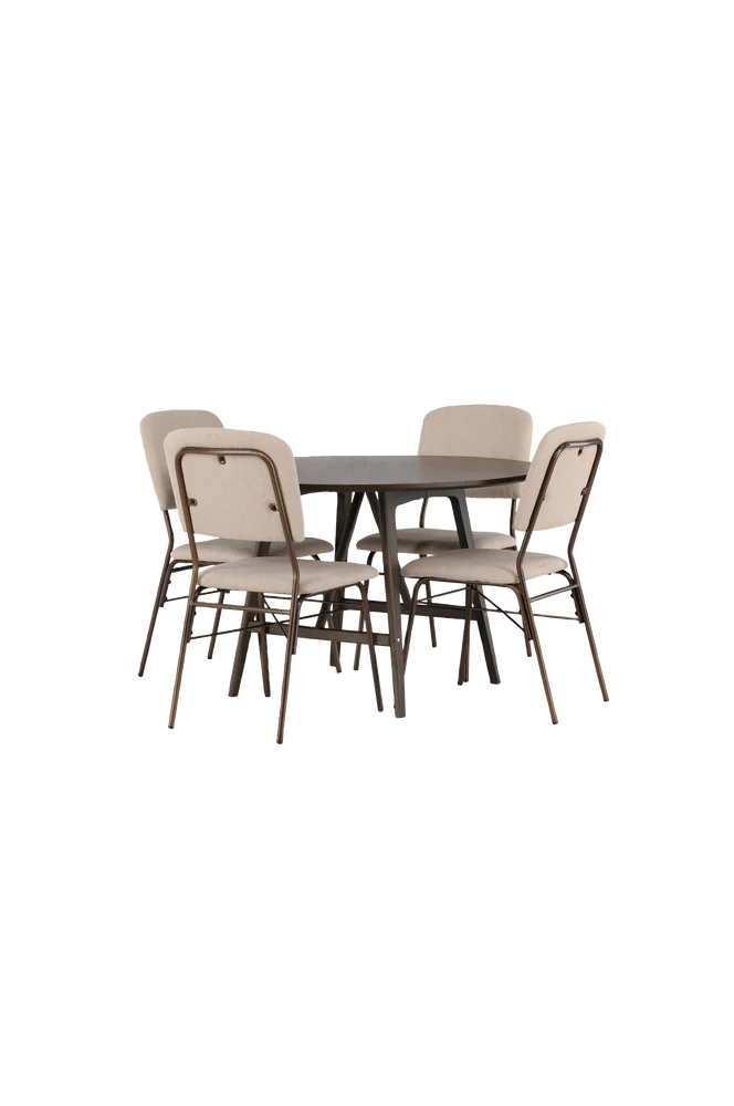 Spisegruppe Kaseindon med 4 stk stoler Seda - Brun m v:4918456