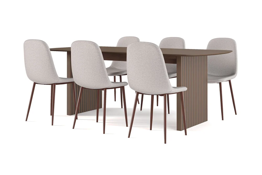 Richeto spisebord røkt eik 210 cm valnøtt + 6 stk. Nibe stol beige med valnøttben v:8510134