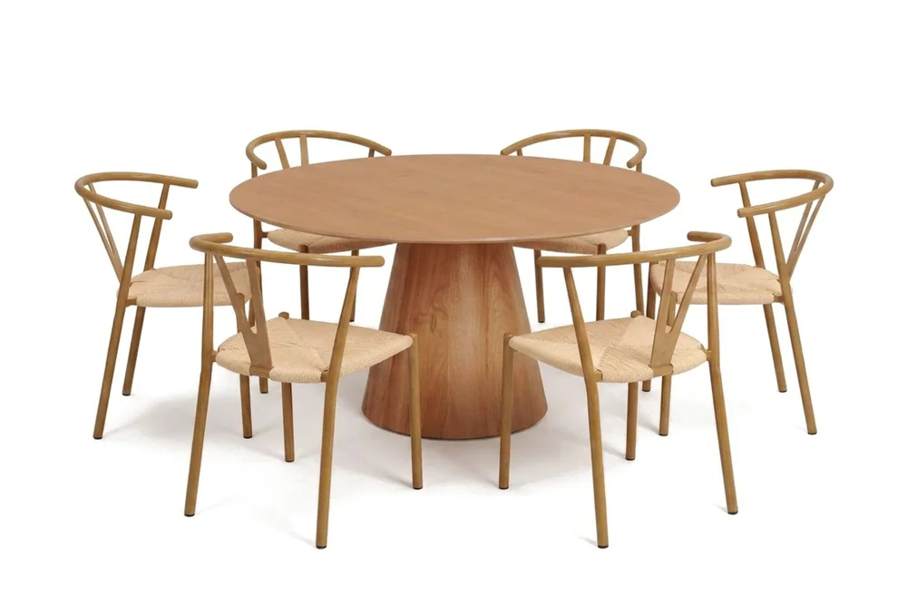 Siena spisegruppe rund 150 cm eik med 6 Elysia spisestoler v:3207141
