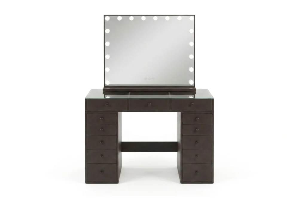 Glow Sminkebord 120 cm med Speil 80 cm og Belysning Glassplate Oppbevaring og Skuffer v:1881196