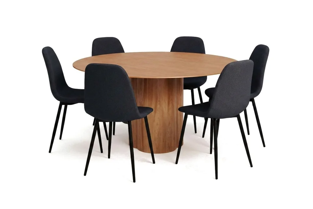 Juno spisegruppe rund 150 cm eik med 6 Nibe spisestoler v:8710487