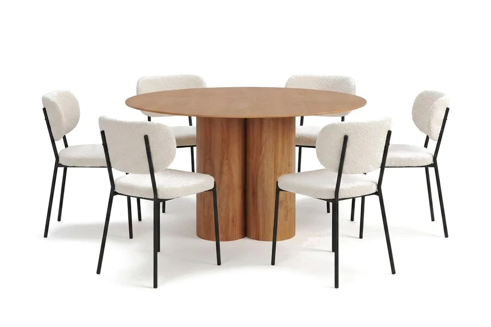 Juno spisegruppe rund 130 cm eik med 6 Gemmiano spisestoler v:8336663