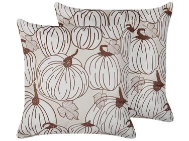 Sett med 2 pynteputer GOURD 45 x 45 cm Fløyel Beige Plantemønster v:7025902