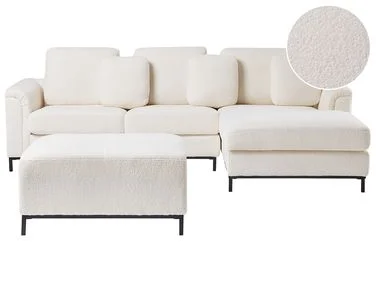 Hjørnesofa 5-seters OSLO med fotskammel Bouclé Hvit Venstrevendt v:4721349 Hjørnesofa 5-seters OSLO med fotskammel Bouclé Hvit Venstrevendt v:4721349