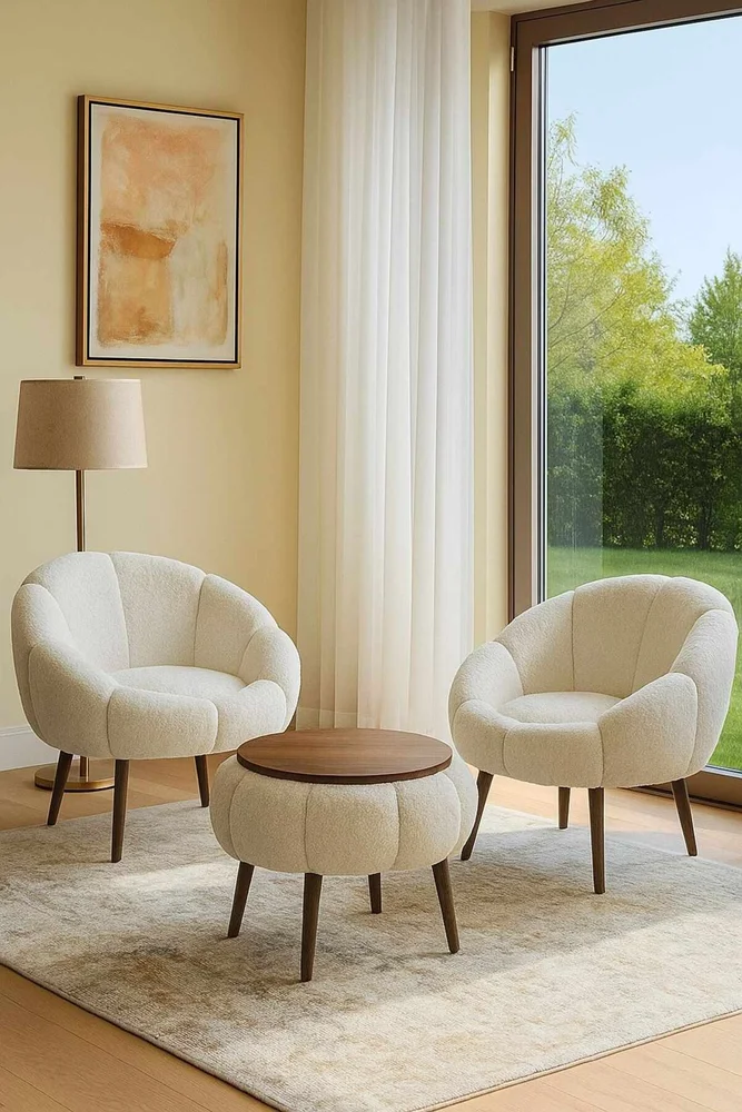 Ørelappstol- og salongbordsett (3 deler) Atelier Del Sofa Lida Wellsoft (75 x 100 x 42 cm) Hvit v:2678161