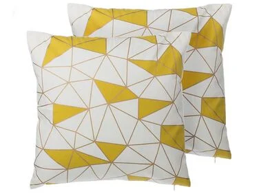 Sett med 2 pynteputer CLARKIA 45 x 45 cm Bomull Gul Geometrisk mønster v:3364596