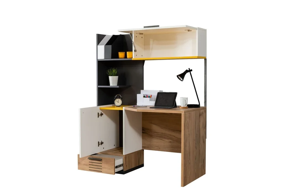 Skrivebord Homitis Relax (130 x 160 x 60 cm) Hvit Antrasitt Gul Brun v:1268147