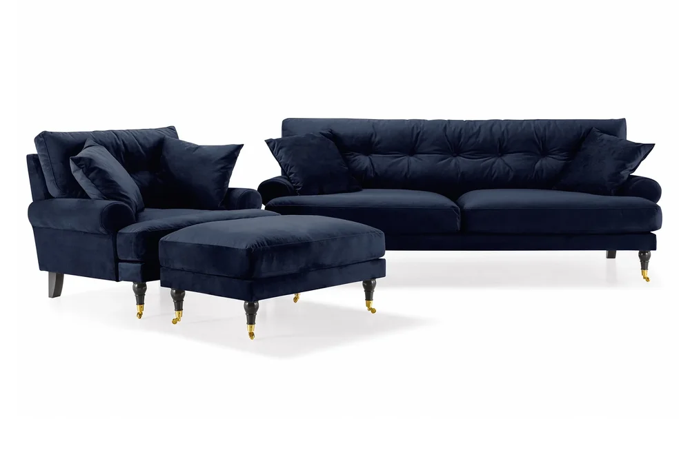 Andrew Sofagruppe 3-seter Sofa + Lenestol + Fotskammel i Fløyel v:1672012