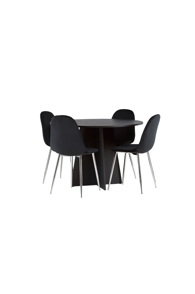 Spisegruppe Bootcut med 4 stk stoler Polar - Svart m v:8477897