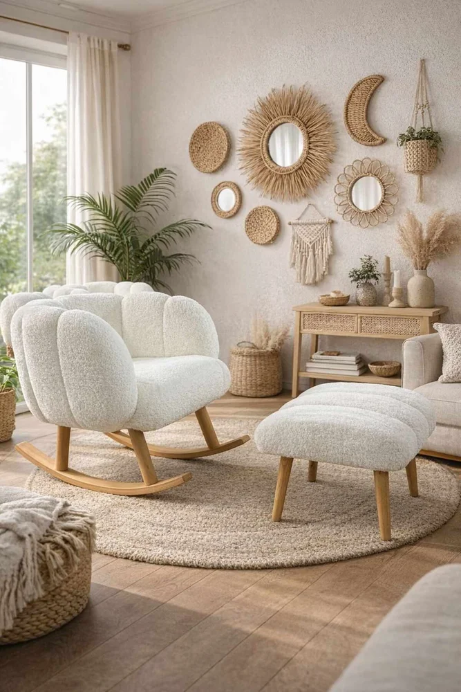 Ørelappstol- og puffesett (2 deler) Atelier Del Sofa Lotus (70 x 94 x 42 cm) Hvit v:6515311