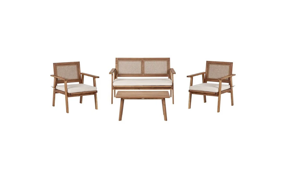 2-sitssoffa med fåtöljer Beliani Arenella Light wood||Beige v:5331163