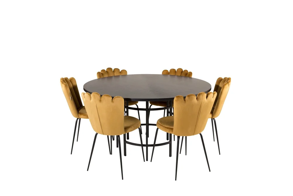 Spisegruppe Möbelfashion Copenhagen spisegruppe 140 cm rund med 6 Limhamn-stoler Svart/GULL v:3110637